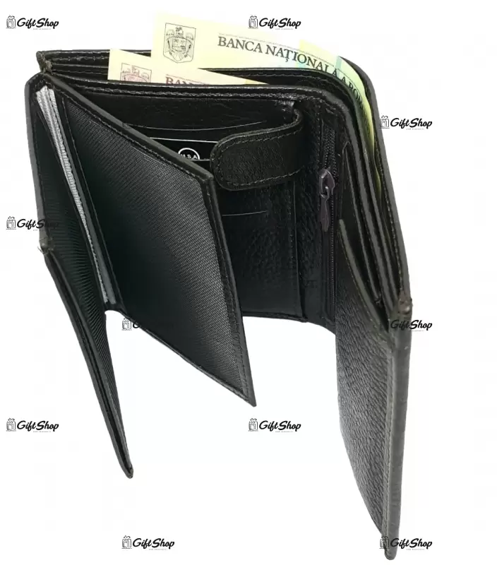 Portofel piele barbati, model desisan black e